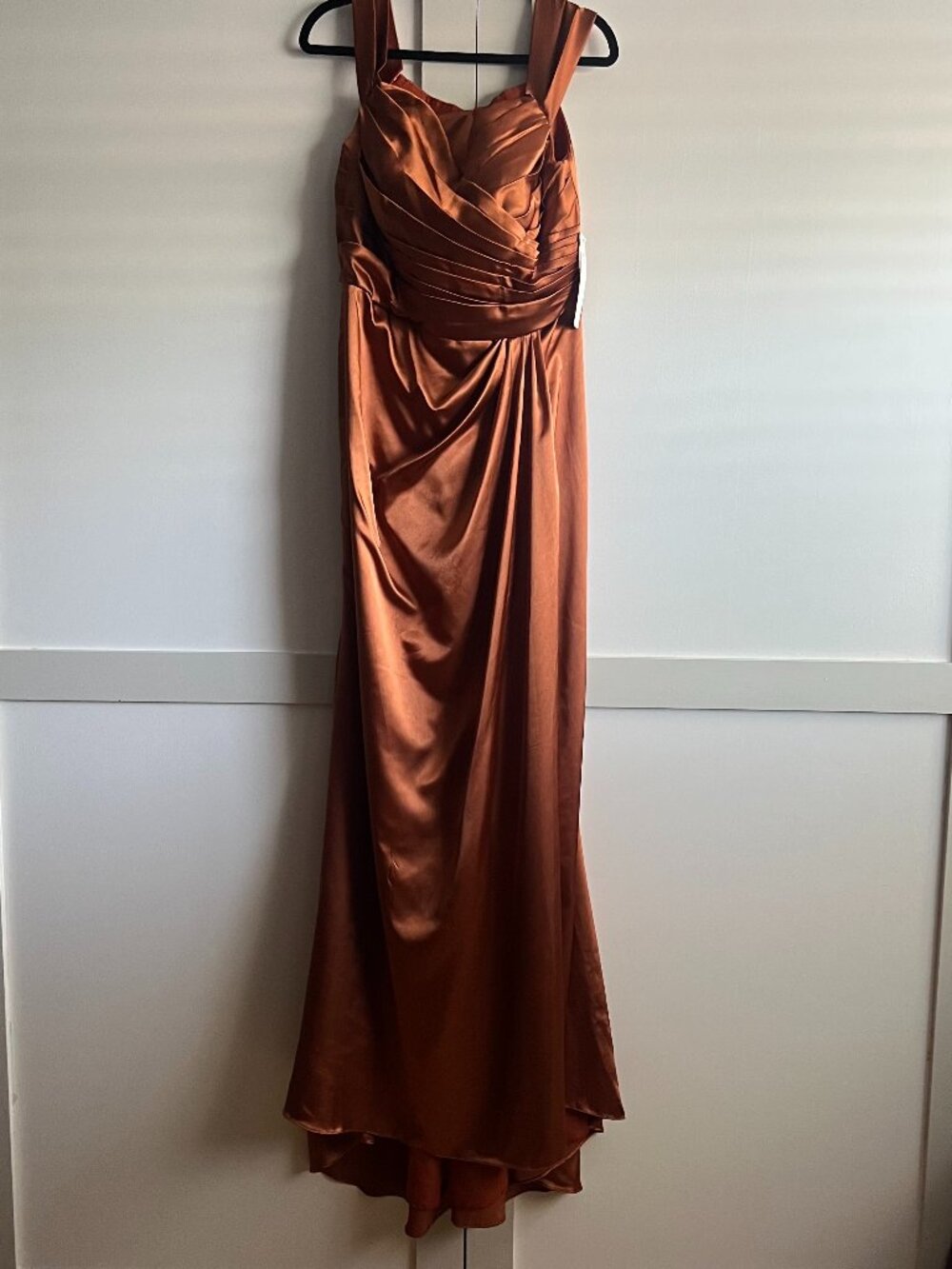 Size 16 Ruched Satin Lace-Up Formal Gown - Burnt Orange / Cinnamon